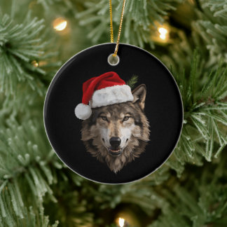 Varg Santa Hatt Porträtt Julgran Xmas Julgransprydnad Keramik