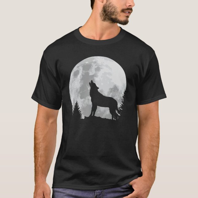 Varg Shirt Full Moon Forest Howling Nature Hunting T (Framsida)