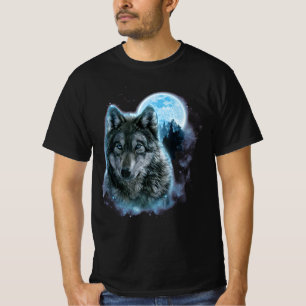 Varg Shirt, Grått Varg Hunting Ground, Isig Måne T Shirt