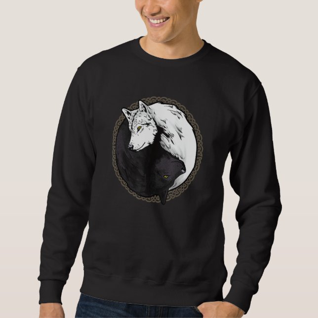 Varg Shirts, Yin Yang Vargars Animal Gift Lång Ärmad Tröja (Framsida)
