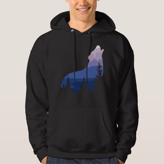 Varg Silhouette Forest Mountain Hoodie (Framsida)