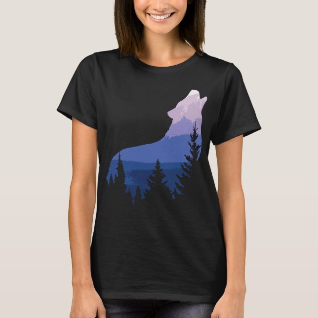 Varg Silhouette Forest Mountain T Shirt (Framsida)