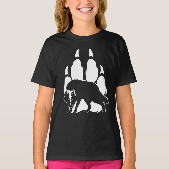 Varg Silhouette och Footprint T-Shirt (Framsida)
