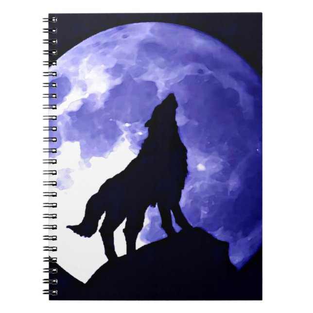 Varg Silhouette och Full Moon Anteckningsbok Med Spiral (Framsidan)