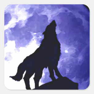 Varg Silhouette och Full Moon Fyrkantigt Klistermärke