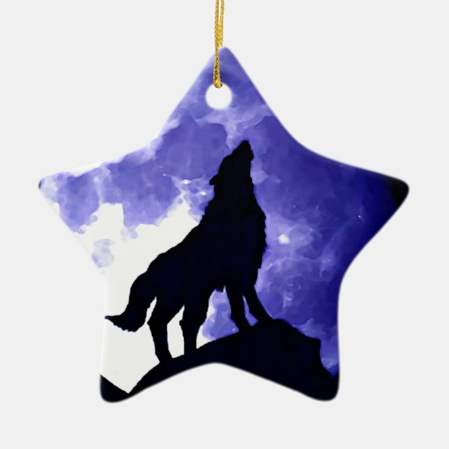 Varg Silhouette och Full Moon Julgransprydnad Keramik (Framsidan)