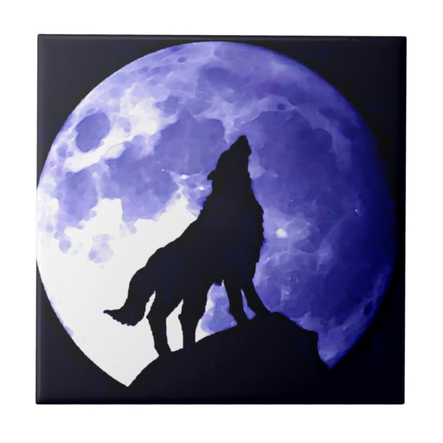 Varg Silhouette och Full Moon Kakelplatta (Framsidan)