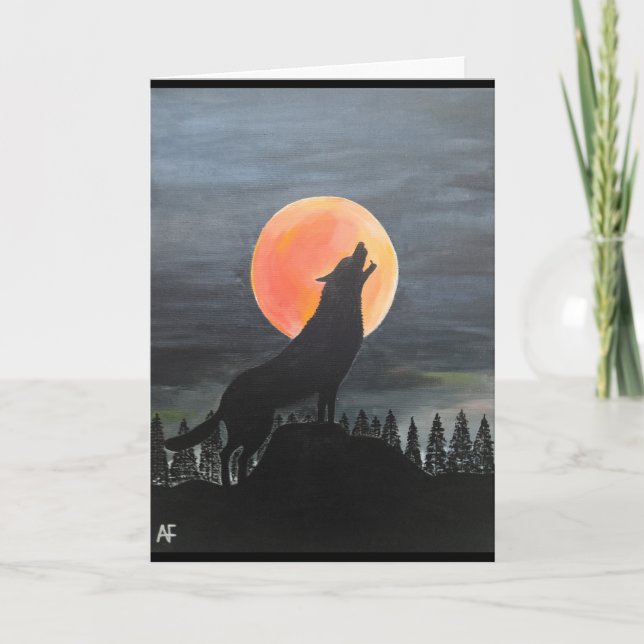 Varg Silhouette Painting av Alfred Fox Kort (Framsida)