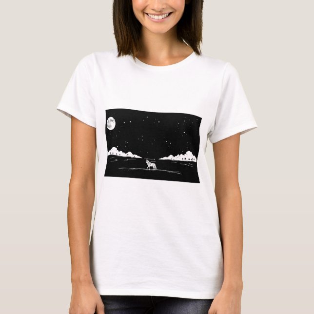Varg Silhouette Starry Himmel Minimalist Design T Shirt (Framsida)