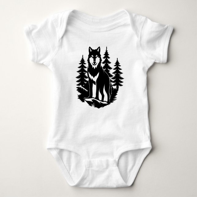 Varg Siluett i Skog T Shirt (Framsida)