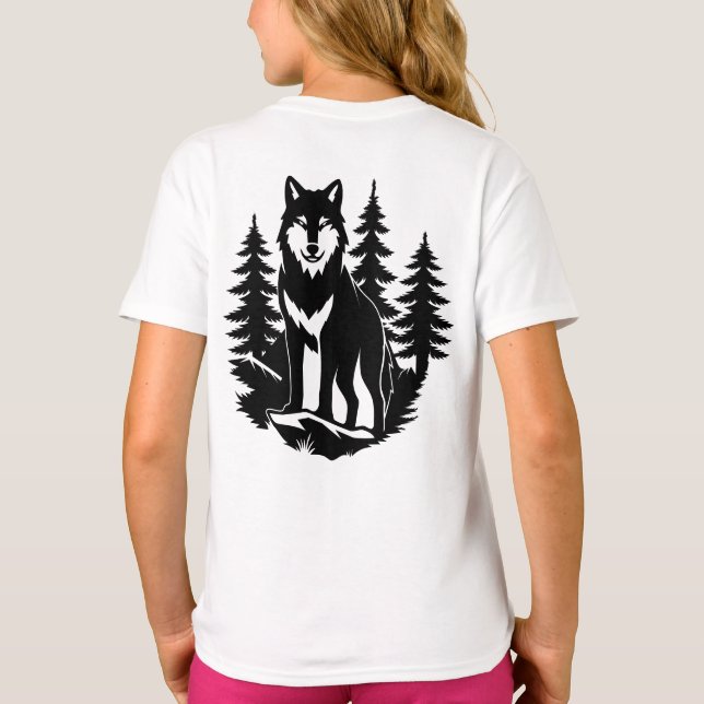 Varg Siluett i Skog T Shirt (Baksida)