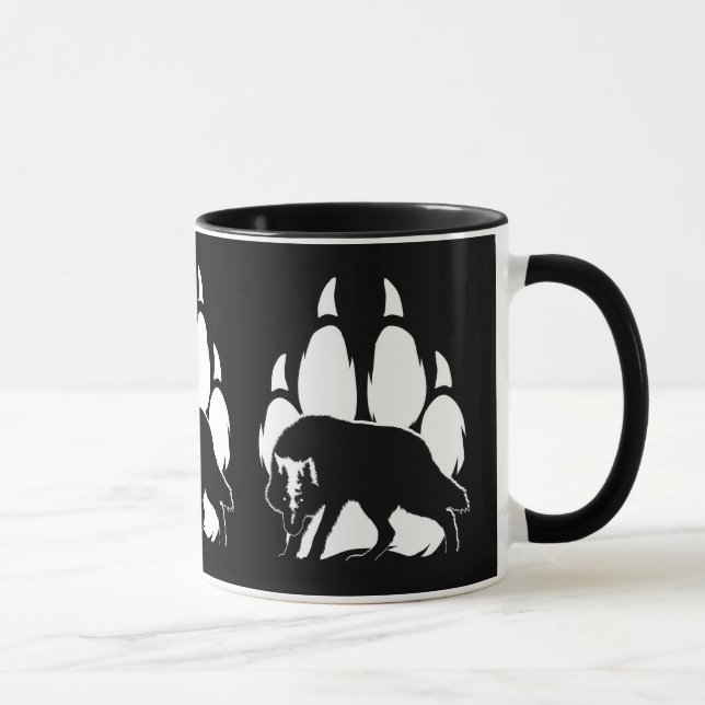 Varg Siluett och Fotavtryck Mugg (Höger)
