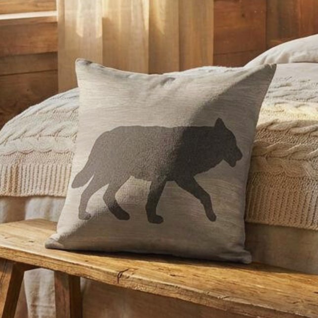 Varg Siluett Reversibel Kudd Kudde (reversible wolf silhouette mountain cabin throw pillow
)