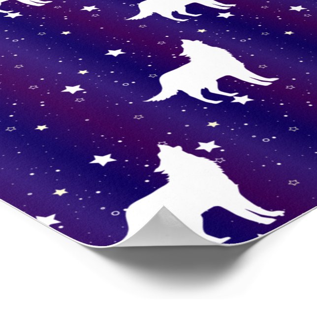 Varg Siluett Stjärnklar Natt Galax Älskare Univers Poster (Hörn)