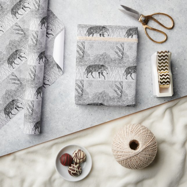 Varg Sketch Vild Animal Art Monochrome Presentpapper (Hantverk)