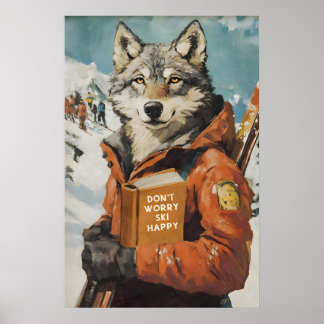 Varg Skidåkning Konsttryck Rolig Alpin Stuga Vägg Poster