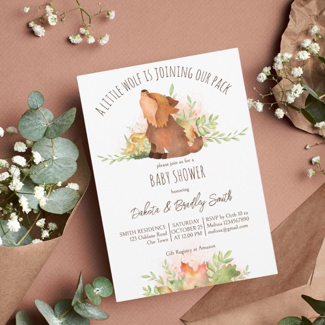 Varg skogsmark fall baby shower mall (Wolf baby shower template invitation cute wolf pup fall foliage baby shower invite instant download)