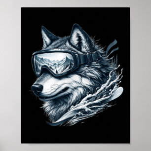 Varg som bär skidbrillor för snowboard Varg som åk Poster