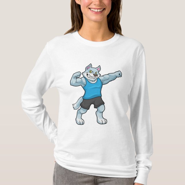 Varg som Bodybuilding med stor Upper-arm T Shirt (Framsida)