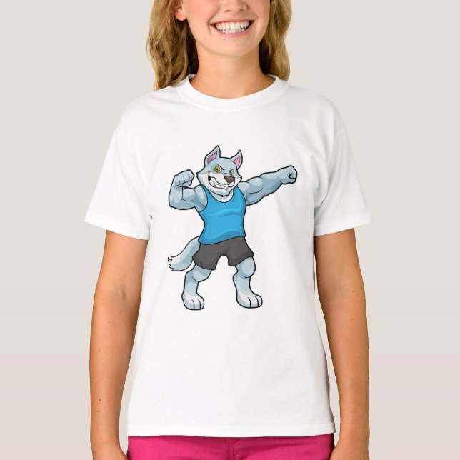 Varg som Bodybuilding med stor Upper-arm T Shirt (Framsida)