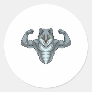 Varg som Bodybuilding med stora muskler Runt Klistermärke