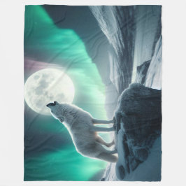 "Varg som dras in i Aurora Ljus" Fleecefilt