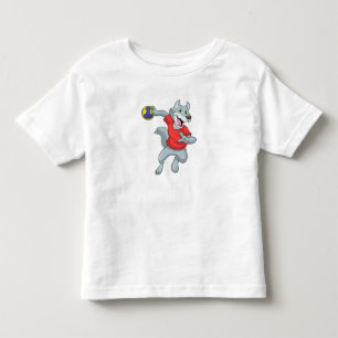 Varg som handbollsspelare med handboll t shirt