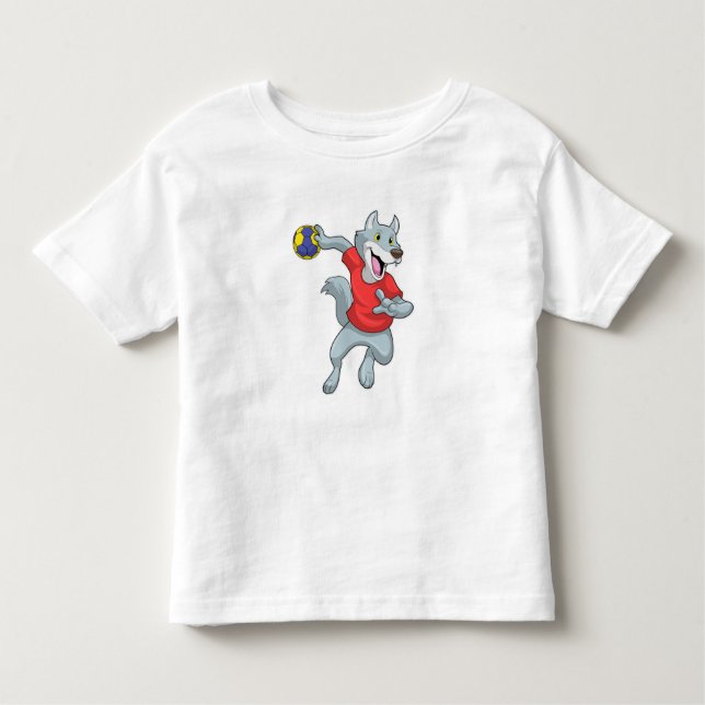 Varg som handbollsspelare med handboll t shirt (Framsida)