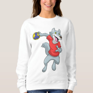 Varg som handbollsspelare med handboll t shirt