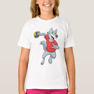 Varg som handbollsspelare med handboll t shirt