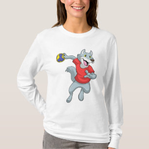 Varg som handbollsspelare med handboll t shirt
