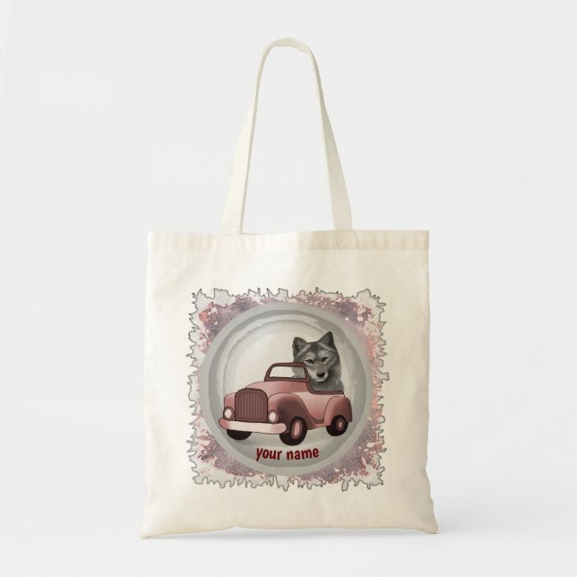 Varg som kör bil Totebag Tygkasse (Framsidan)