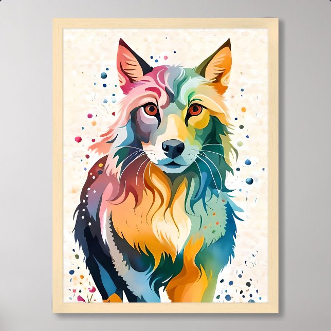 varg som målar söt hund färglös regnbåge för vilda poster (wolf painting cute dog colorful wildlife rainbow)