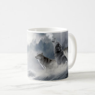 Varg som tjuter i snökaffekopp kaffemugg