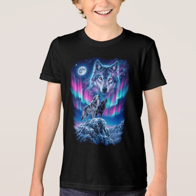 Varg som ylar Aurora-måne T Shirt (Framsida)