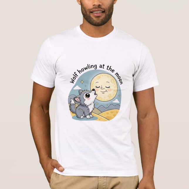 Varg som ylar mot månen t shirt (Framsida)