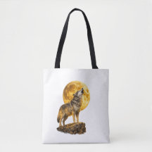 Varg som ylar mot månen-totebag