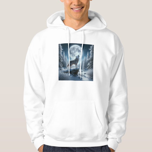 Varg som ylar på vintern hoodie (Framsida)