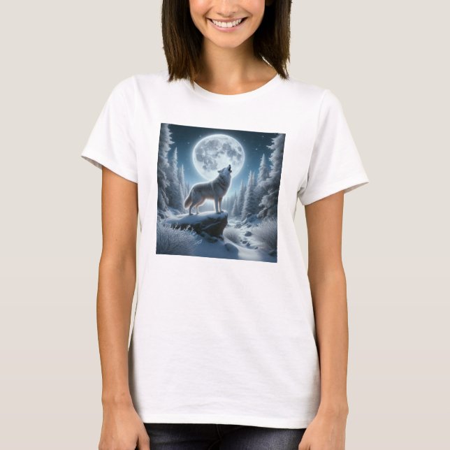 Varg som ylar på vintern t shirt (Framsida)