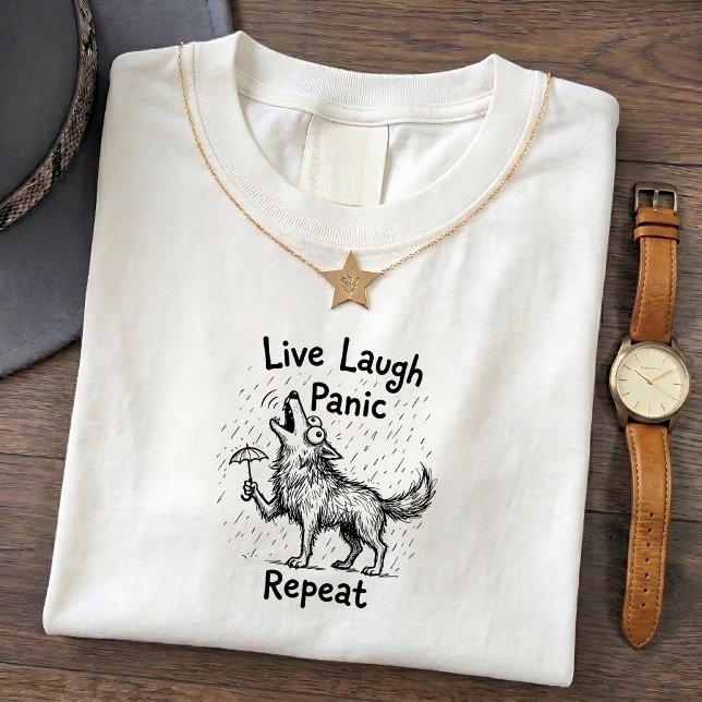 Varg som ylar Rolig Lev Glad Panik Humor T-Shirt (Skapare uppladdad)