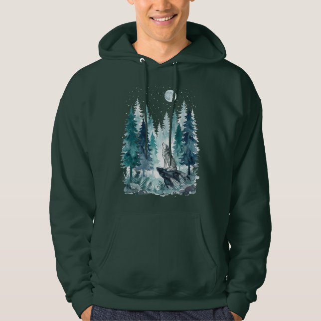 Varg som ylar under fullmåne i skog hoodie (Framsida)