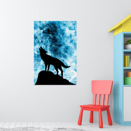 Varg som ylar Vinter snöig blå rök Abstrakt Poster