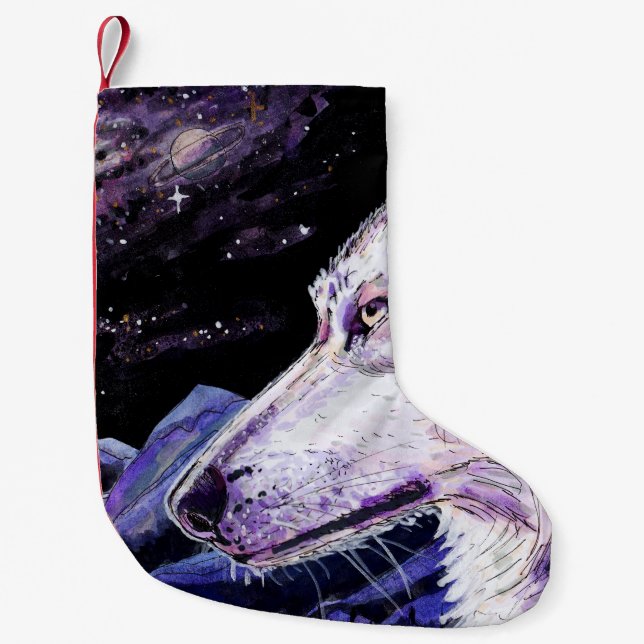 Varg Space Mountains Forest Painting Liten Julstrumpa (Framsidan)
