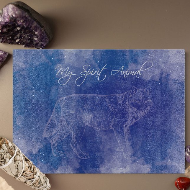 Varg Spirit Animal Blue Decorative Cutter Board (Wolf Spirit Animal Blue and White Glass Cutting Board for the loyal)