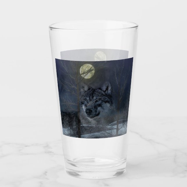 Varg Spirit Måne Natt Glaskopp (Framsida)