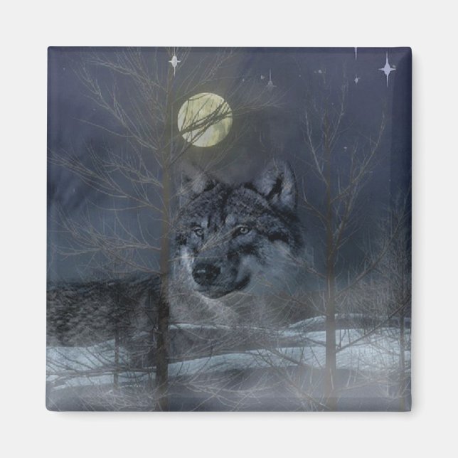 Varg Spirit Måne Natt Magnet (Framsidan)