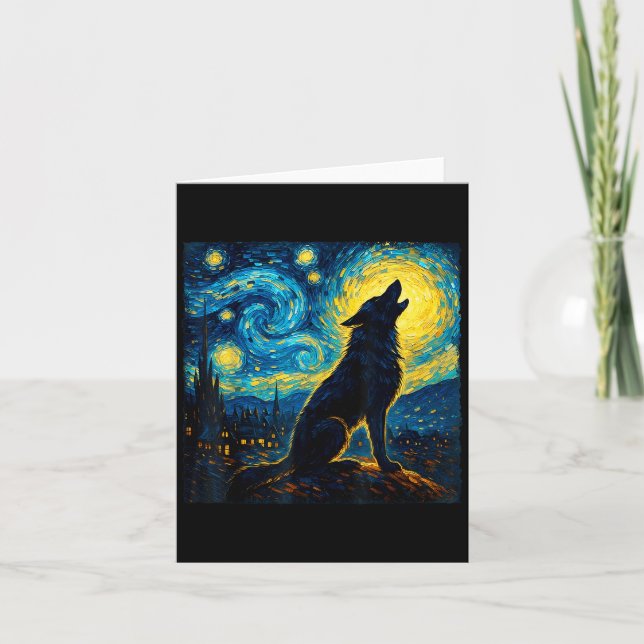 Varg Starry Night Howling Måne Funny Gifts För man Kort (Framsida)