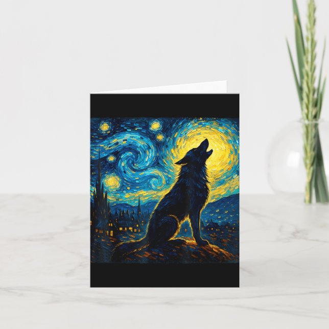 Varg Starry Night Howling Måne Funny Gifts För man Kort (Framsida)