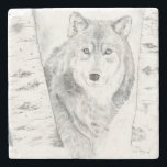 Varg Stenunderlägg<br><div class="desc">Varg i Birch träd</div>
