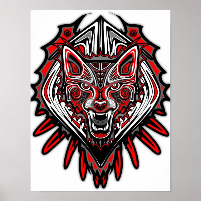 Varg Tatto Stil Haida Art Poster Papper (projektio (Framsidan)